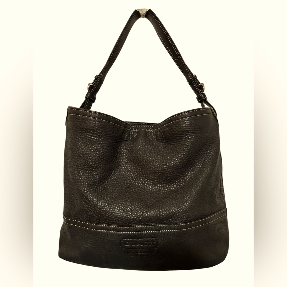 Coach Pebbled Leather Bucket Bag Dark Brown